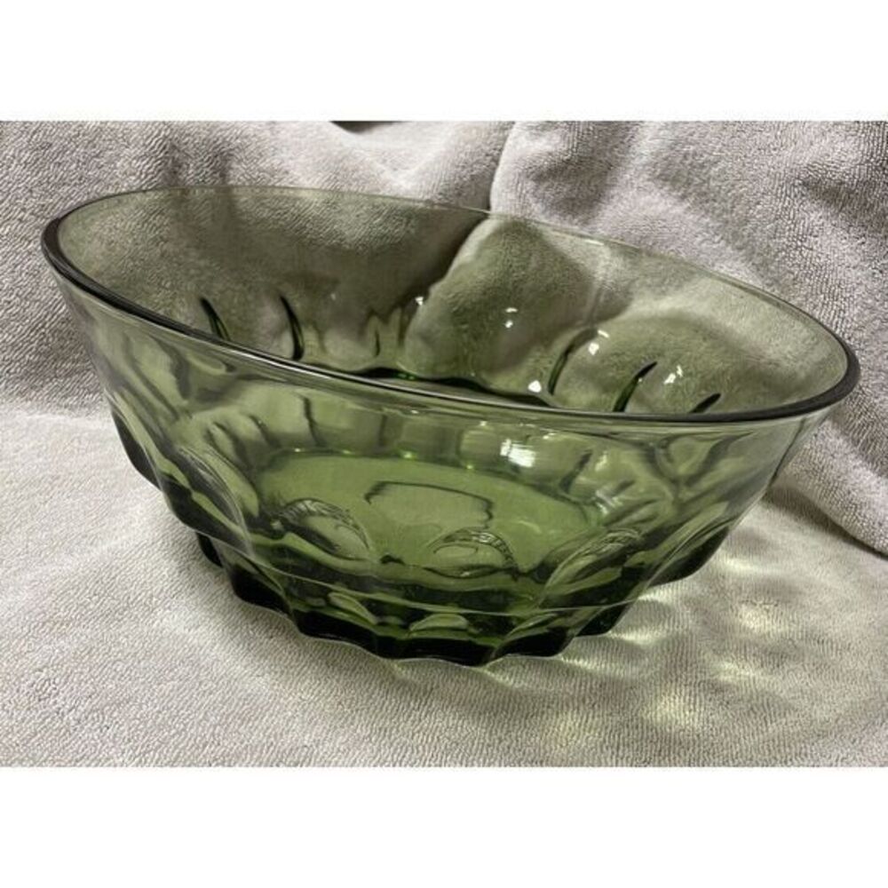 Vintage Green Thumbprint Bowl Large 10" Diameter 4.25"Tall‎  No Maker Marks